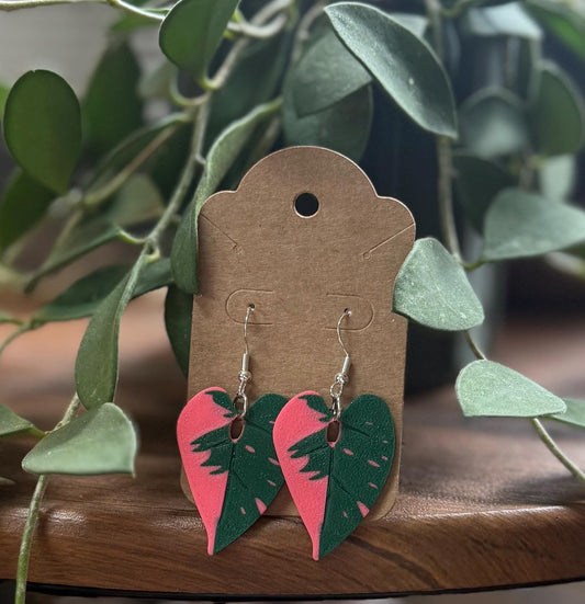 Pink Princess Earrings – Plant Lover Gift, Houseplant Jewelry, Lightweight Botanical Earrings, Philodendron Plant Accessories