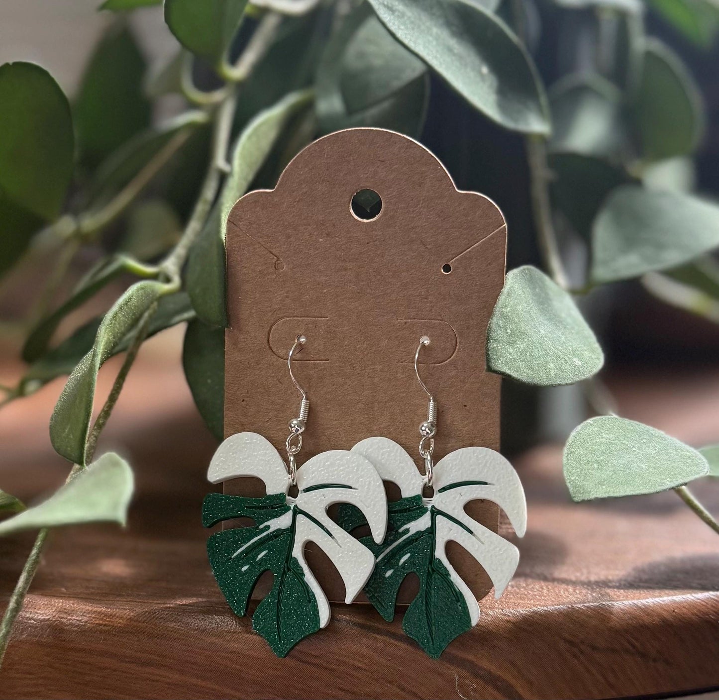 Monstera Albo Earrings – Plant Lover Gift, Houseplant Jewelry, Lightweight Botanical Earrings, Monstera Plant Accessories