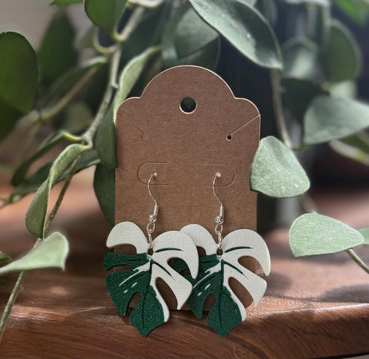 Monstera Albo Earrings – Plant Lover Gift, Houseplant Jewelry, Lightweight Botanical Earrings, Monstera Plant Accessories