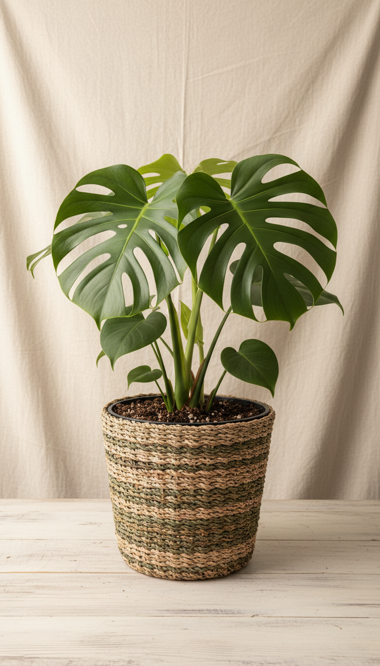 Monstera Deliciosa in Woven Basket