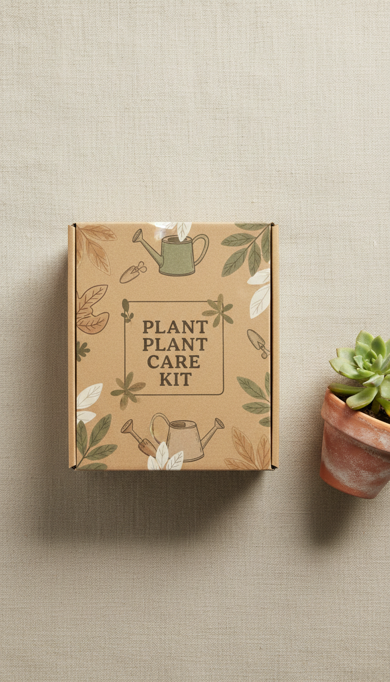 Plant care kit with illustrated box