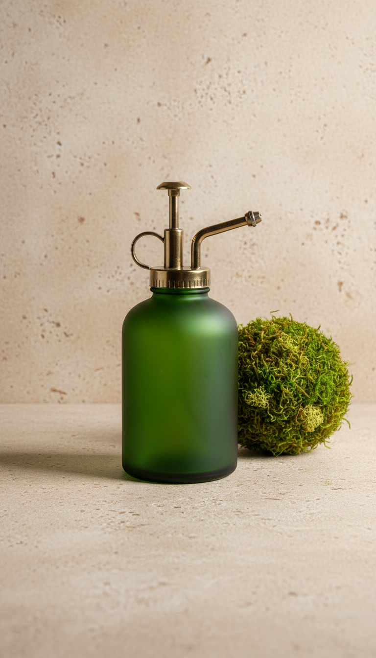 Moss green glass misting bottle