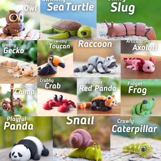 Fidget Articulated 3D Printed Animals – Poseable Flexi Desk Toy Gift - Gathering Moss