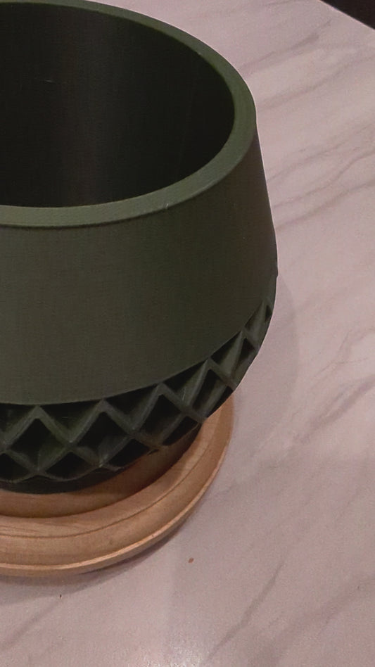 The Elson 3.5" Decorative Planter with Drip Tray - Forest Green Geometric Design