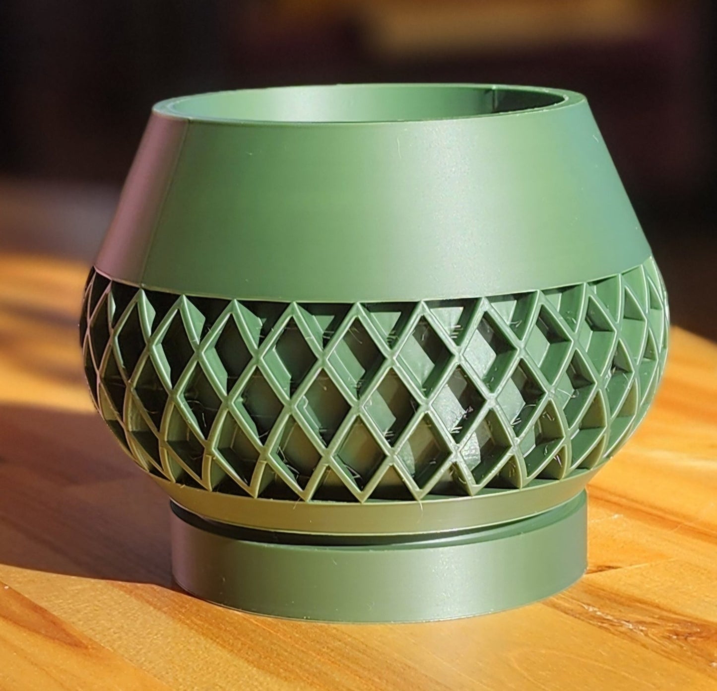 The Elson 3.5" Decorative Planter with Drip Tray - Forest Green Geometric Design - Gathering Moss