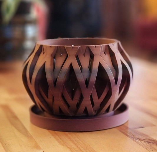 The Rimo 3.5" Decorative Planter with Drip Tray - Tigerwood Finish - Gathering Moss