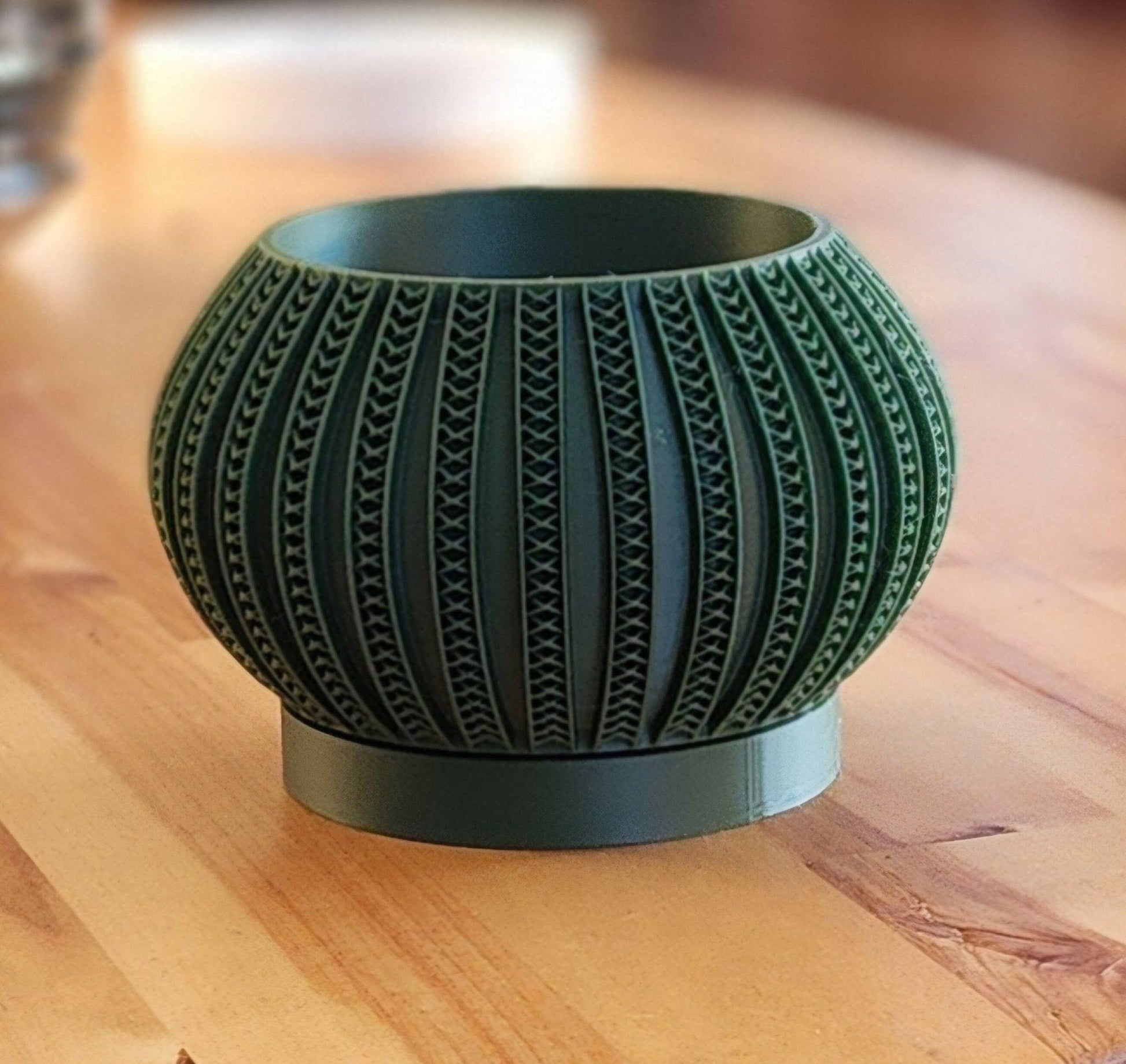 The Syne 3" Decorative Planter with Drip Tray - Dark Green Geometric Design - Gathering Moss