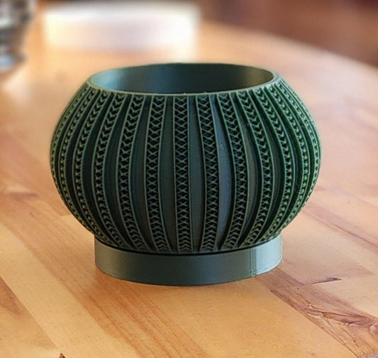The Syne 3" Decorative Planter with Drip Tray - Dark Green Geometric Design - Gathering Moss