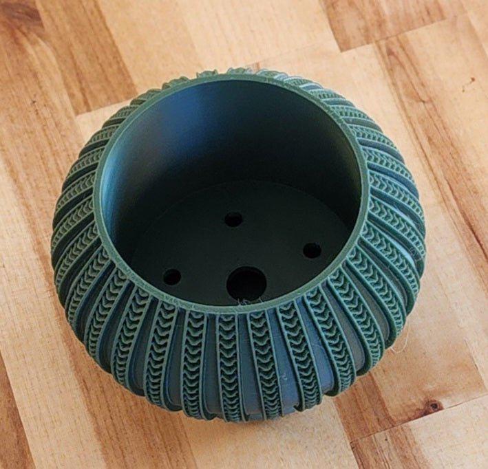 The Syne 3" Decorative Planter with Drip Tray - Dark Green Geometric Design - Gathering Moss